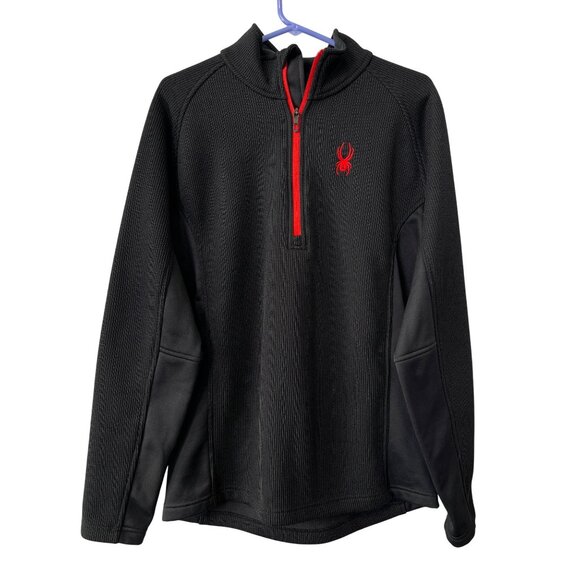 Spyder Pullover Size Large Black Quarter Zip Long Sleeve Fleece Lined Black Red - Picture 1 of 8